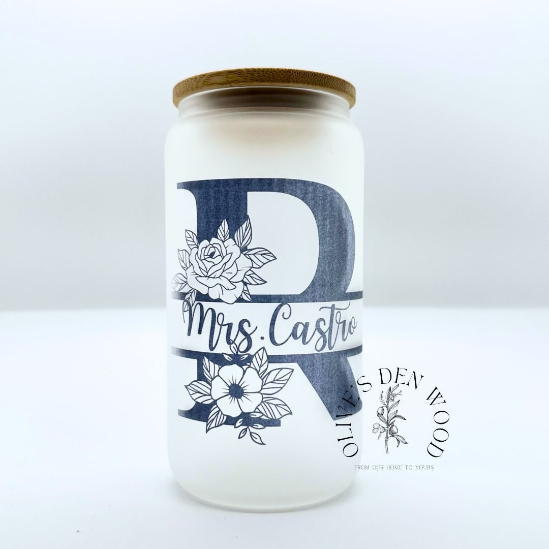 Glass Tumbler | LETTER & NAME personalized tumblers with straw & lid