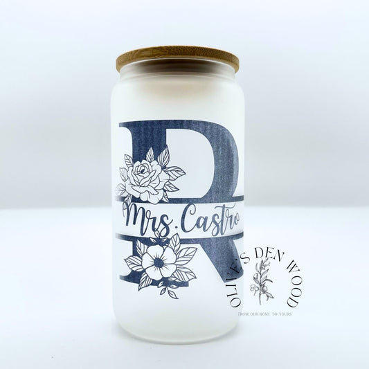 Glass Tumbler | LETTER & NAME personalized tumblers with straw & lid