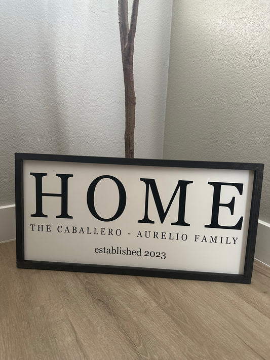 HOME with FAMILY NAME wood sign | custom gifts | farmhouse frame signs | personalized wood signs