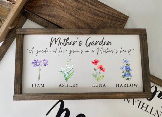 GARDEN OF LOVE Frame with color | personalized wood signs | birth month flower frame | a mothers garden | grandmas garden | custom gifts | farmhouse signs